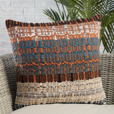 Merethe Indoor/ Outdoor Orange/ Blue Trellis Pillow
