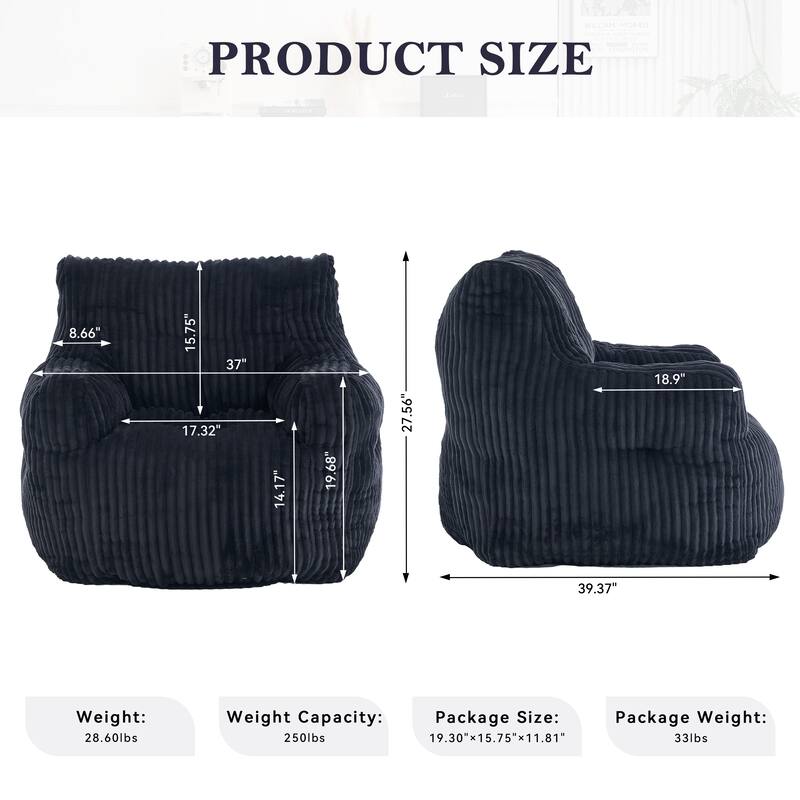 Soft Fluffy Corduroy Fabric Bean Bag Chair Filled With Memory Sponge