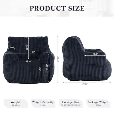 Soft Fluffy Corduroy Fabric Bean Bag Chair Filled With Memory Sponge