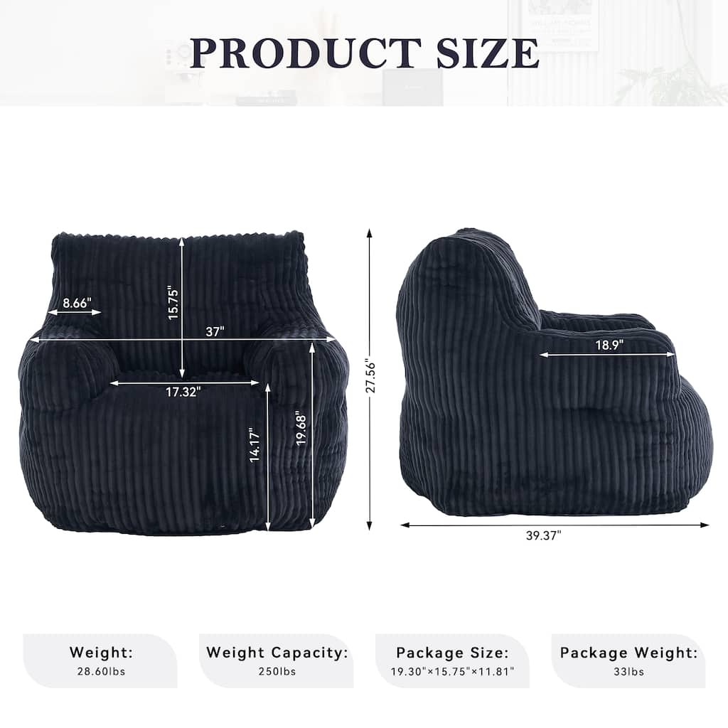 Soft Fluffy Corduroy Fabric Bean Bag Chair Filled With Memory Sponge