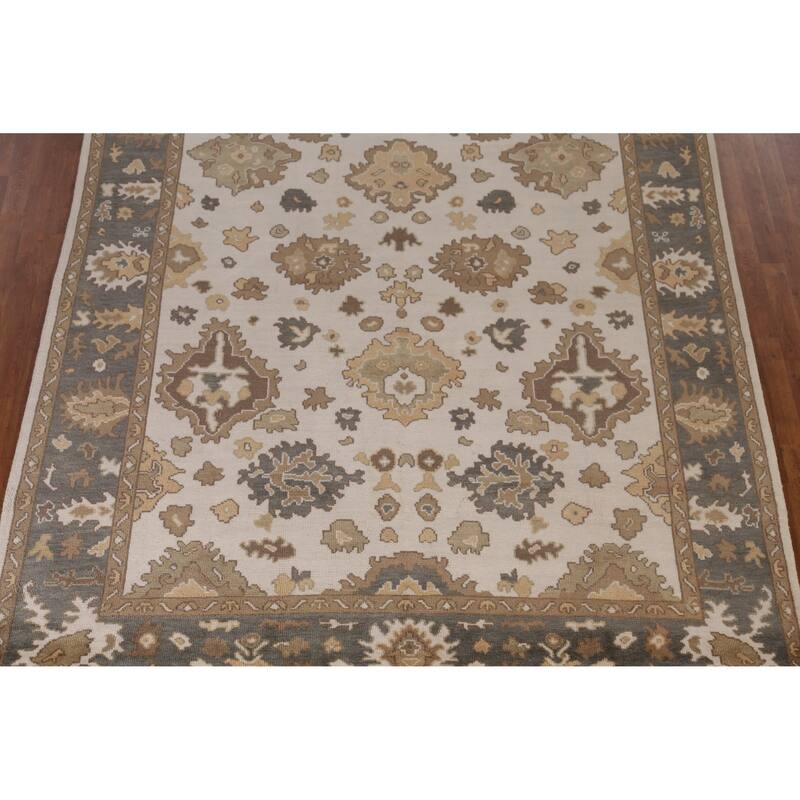 Ivory Oushak Indian Area Rug Hand-Knotted Transitional Wool Carpet - 8'0" x 9'11"