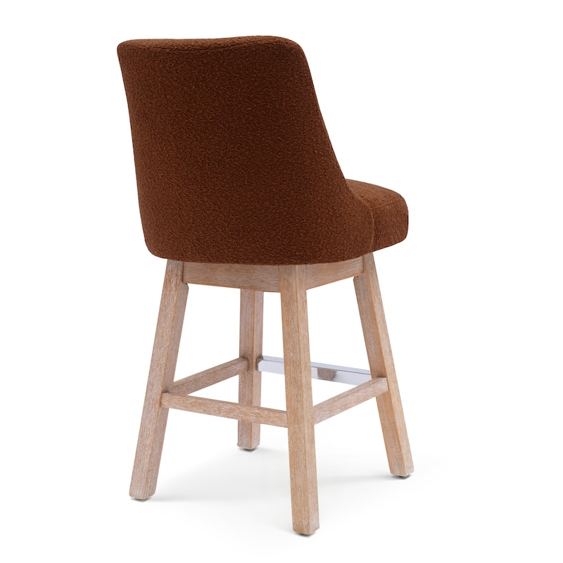 Boucle Polyester Upholstered Swivel Counter Stool - Foot Glides