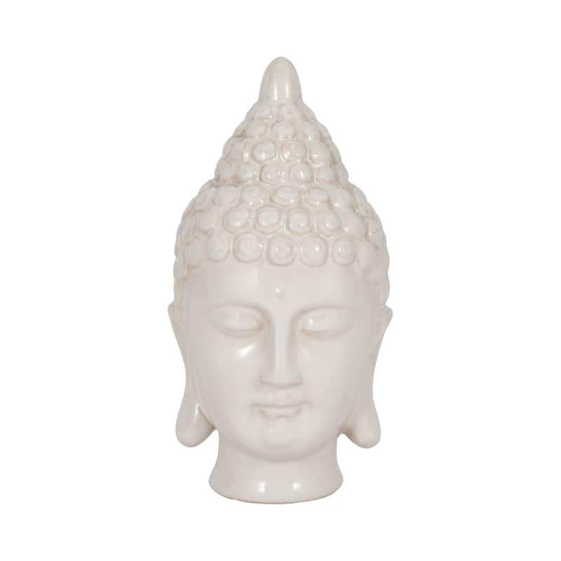 Sagebrook Home Ceramic Buddha Head Figurine Serene Decor Accent, Spiritual Single Piece for Peaceful Ambience - 5" x 5" x 9"