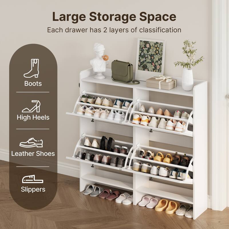 Shoe Cabinet with Flip Drawers, Slim Shoe Storage Cabinet for Entryway, Freestanding Narrow Rack with Open Storage