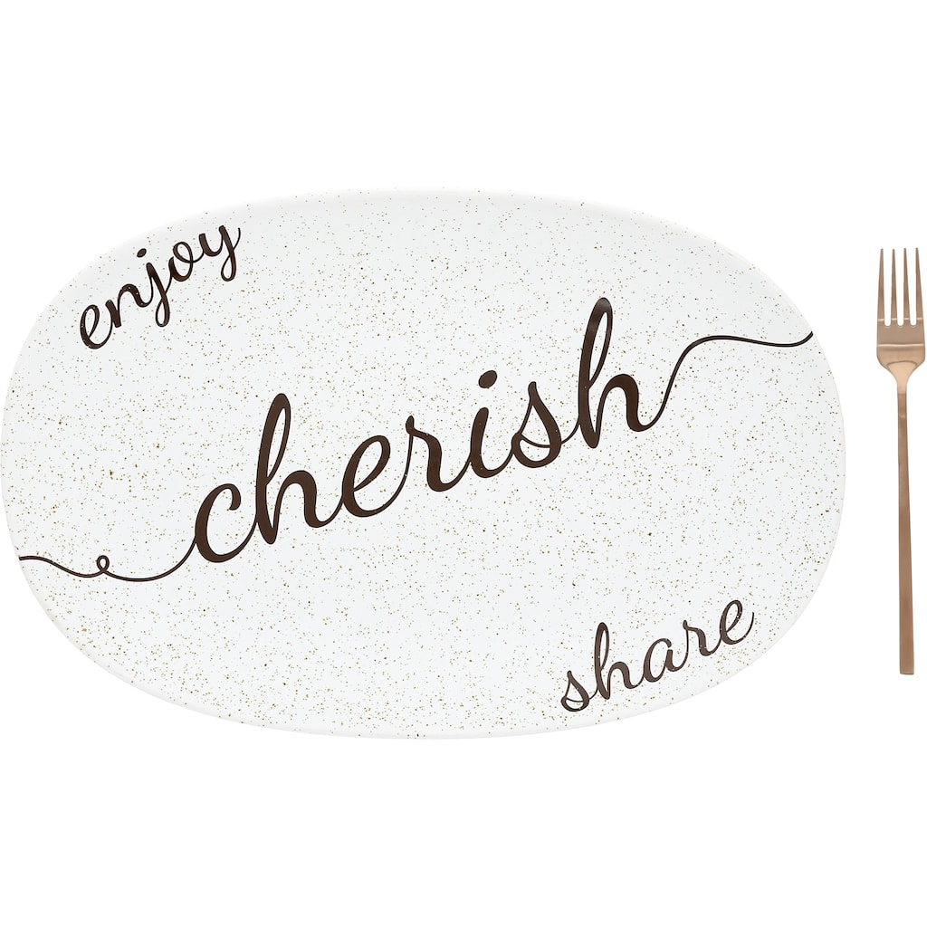 Pavilion Cherish Ceramic Platter with Serving Fork - 17"