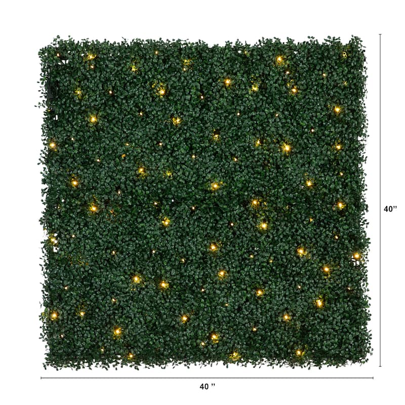 Pre-Lit Boxwood Artificial Wall Panel - 40" - Warm White LED Lights