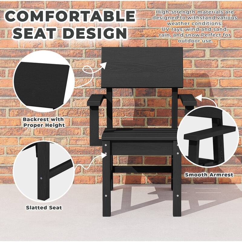Set of 4 PE Outdoor Dining Armchairs with Wood Grain Finish, All-Weather, Smooth Armrest