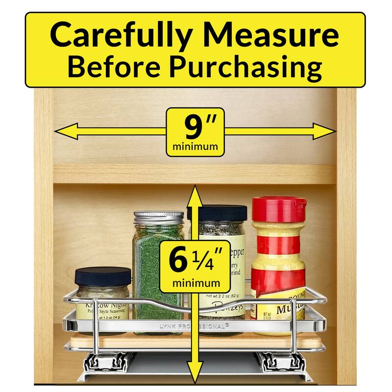 LYNK PROFESSIONAL® Élite™ Pull Out Spice Rack Organizer for Cabinet - 8-1/4 inch Wide - Lifetime Ltd Warranty, Wood - 8.3in Wood