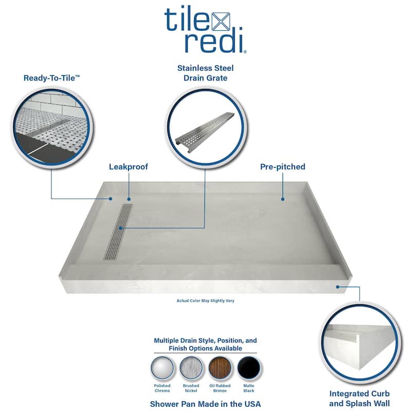 Tile Redi Redi Trench 60" x 30" Rectangular Shower Base with Single