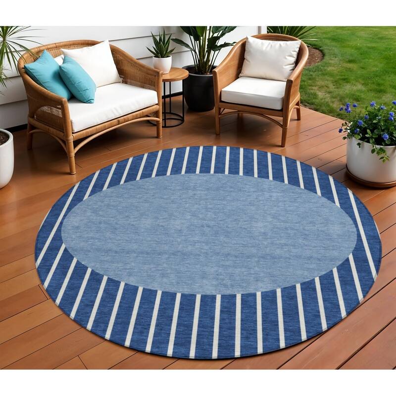HomeRoots Striped Transitional Rectangle Outdoor Rug - 8' Round
