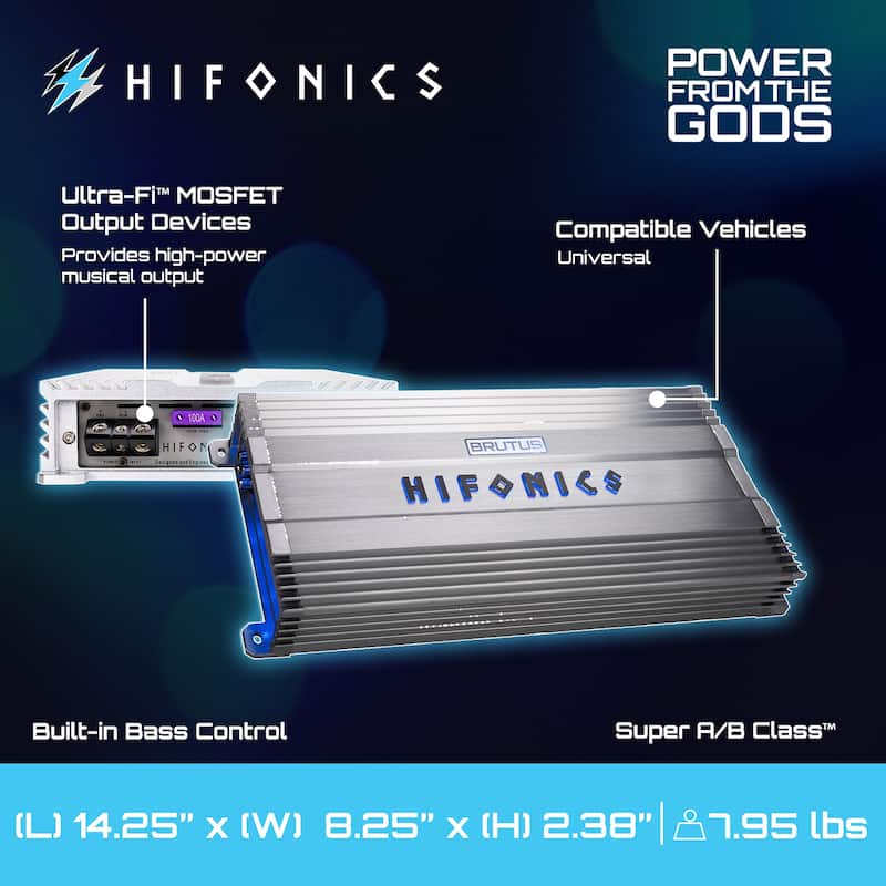 Hifonics BG-1000.4 Brutus Gamma 4 Channel 1000W Car Audio Subwoofer Amplifier - 7.1