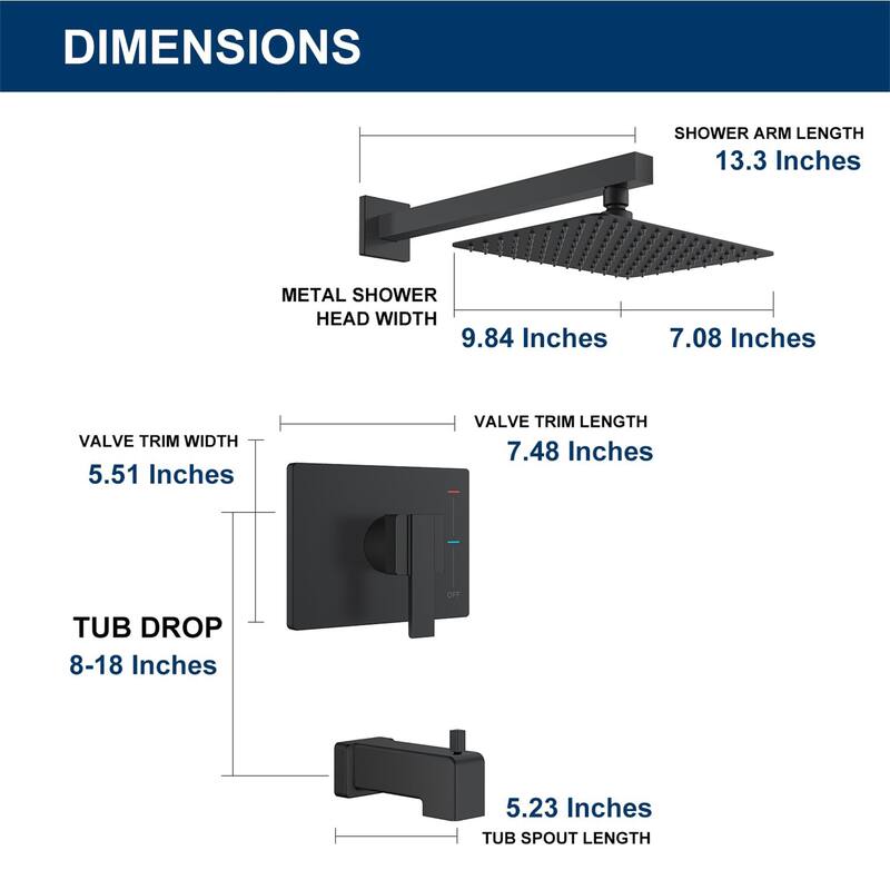 PROOX Wall Mount Tub and Shower Trim Kit with Single-Spray Shower Head