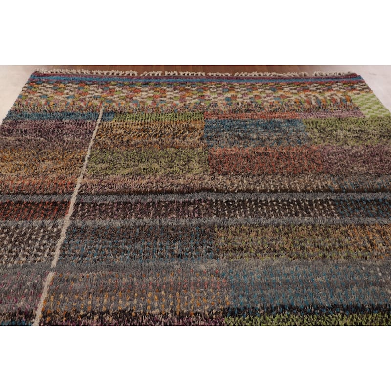 Checkered Plush Moroccan Oriental Area Rug Handmade Wool Carpet - 7'11" x 10'9"