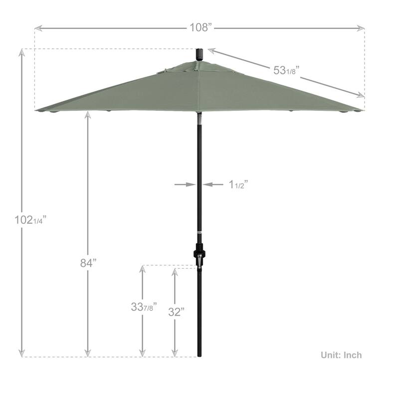 California Umbrella 9' Rd.Crank Lift, Collar Tilt, Aluminum Pole, Fiberglass Rib Patio Umbrella, Black Finish, Sunbrella Fabric