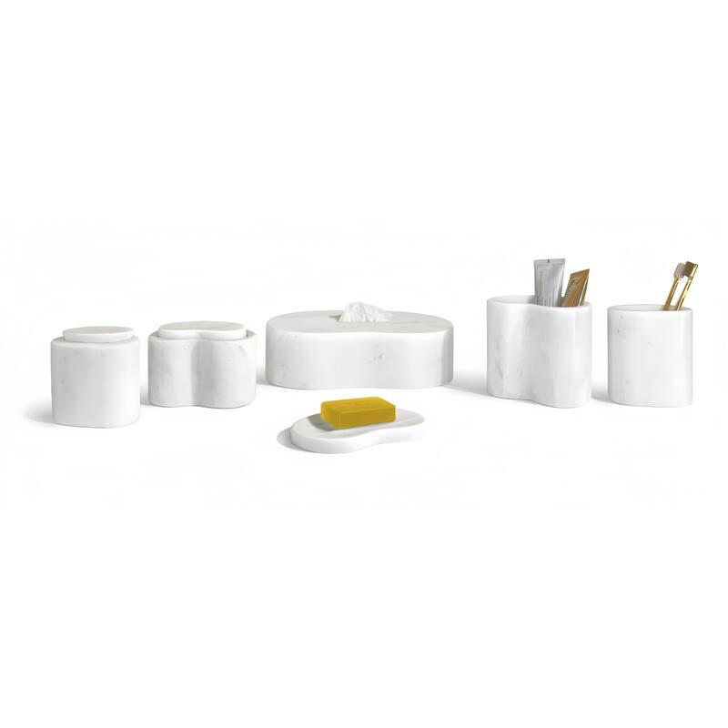 Roomfitters Marble Bathroom Accessories Set, Natural Stone Countertop Organizer Set, Solid Marble Vanity Accessories