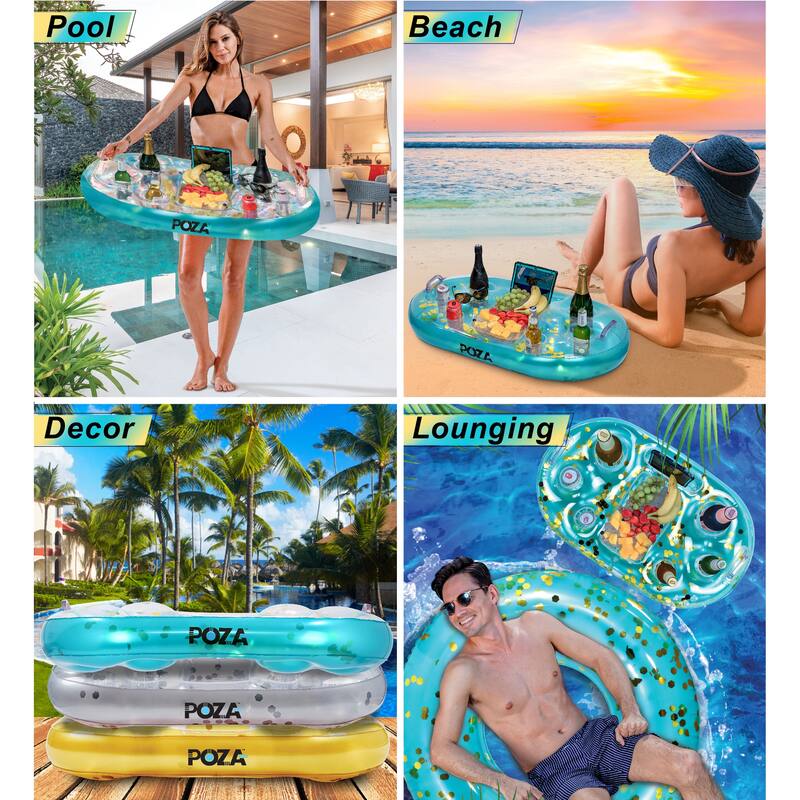 POZA Inflatable Blue Gold Floating Cooler Filled with Sparkly Confetti - 39×23 Inch