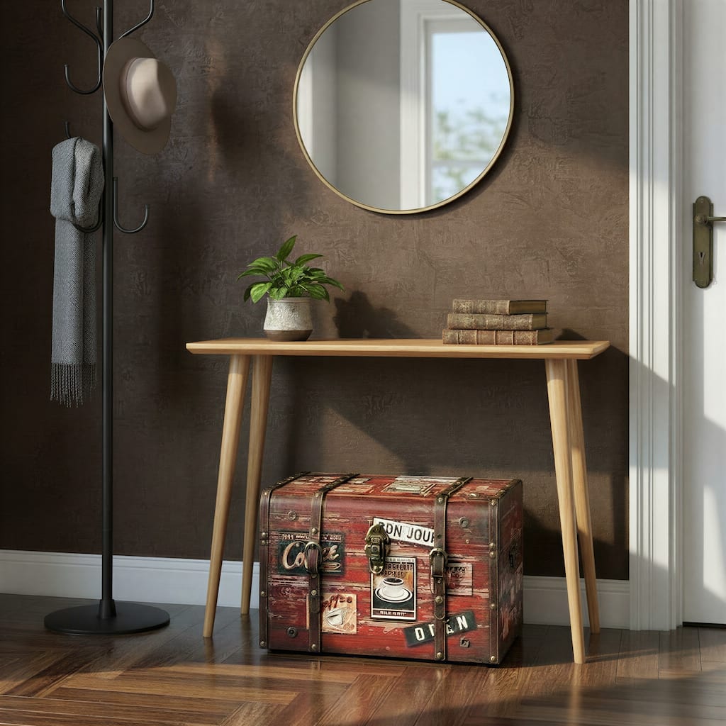 Household Essentials Decorative Trunk with Leather and Metal Accents & Hinged Lid - 11.4"L x 18.5"W x 11.4"H