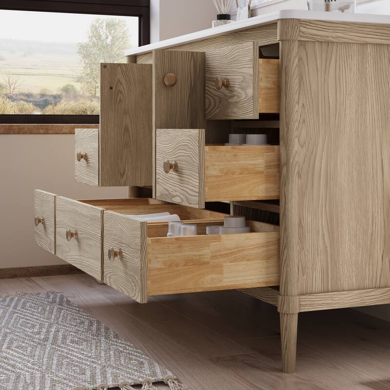 34''H Solid Wood Bathroom Vanity With Carrera White Quartz Top and Sink