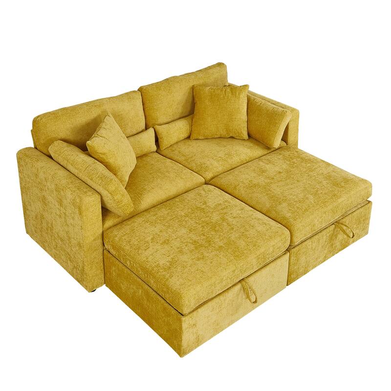 Chenille Modular Sectional Sofa with Right-Arm Chaise & Dual Ottomans