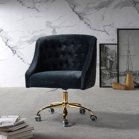 HULALA HOME Modern Velvet Tufted Office Chair with Gold Metal Base