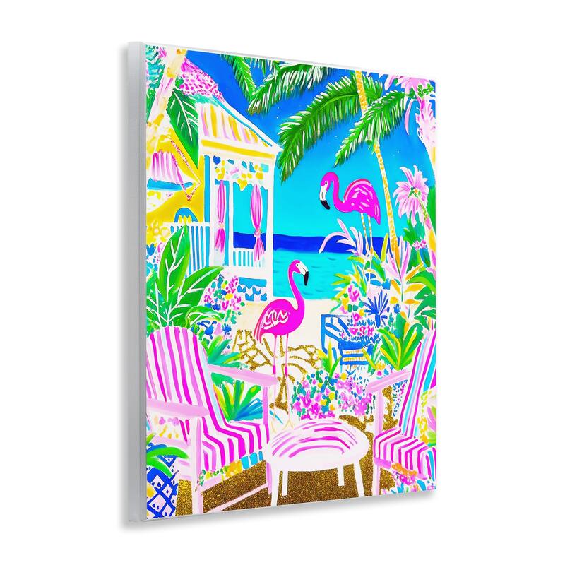 Stupell Vivid Flamingos on Tropical Beach Wall Plaque Art Design By Jess Stempel