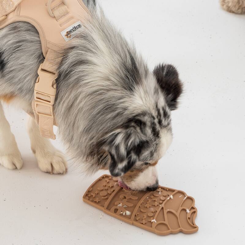 Dexypaws: Enrichment Lick Mat: Pup-accino - Grooved Silicone - Brown