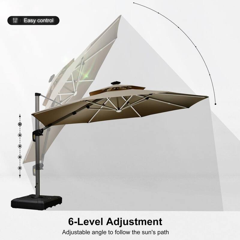 PURPLE LEAF 12 ft Double Top Solar powered LED Round Patio Cantilever Umbrella with Base