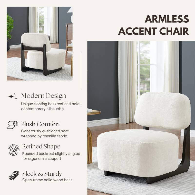 Chenille Upholstered Accent Chair, Lounge Reading Chair with Rectangular Backrest, Single Sofa Chair with Solid Wood Frame