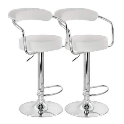 Elama Faux Leather Retro Adjustable Swivel Bar Stool White Chrome Handles and Base Set of 2