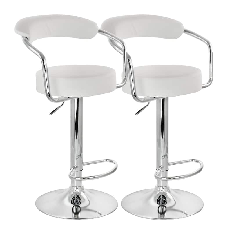 Faux Leather Retro Adjustable Swivel Bar Stool White Set of 2 - White