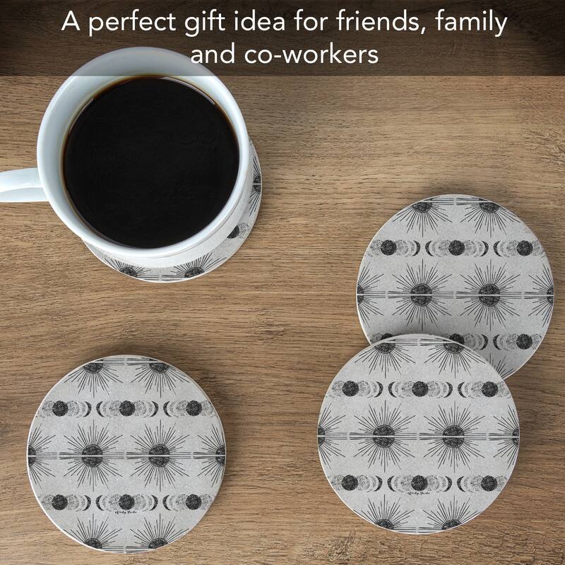 Sun & Moon 4 Pack Round Natural Sandstone Coasters with Protective Cork Backing Manufactured in The USA