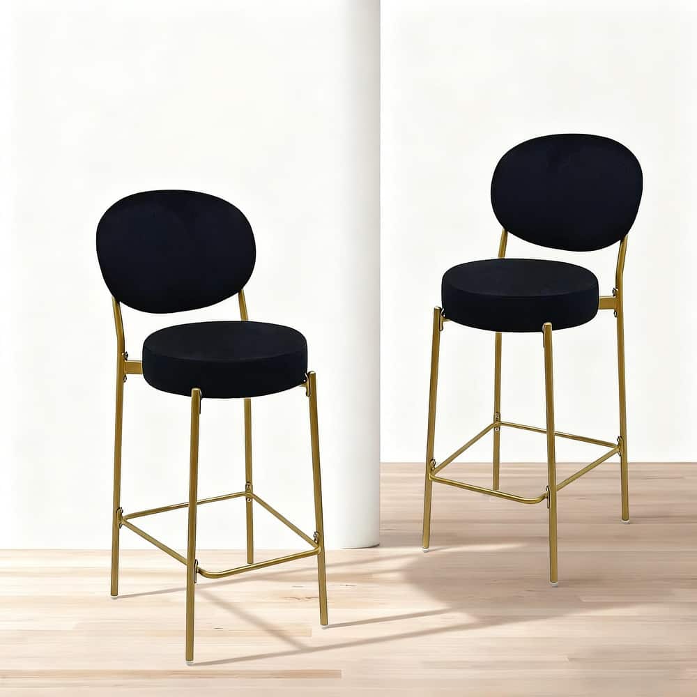 GDFStudio - Lunara Modern Velvet Upholstered Bar Height Bar Stool with Gold Metal Legs, Backrest & Footrest, Set of 2 - 41.34"H