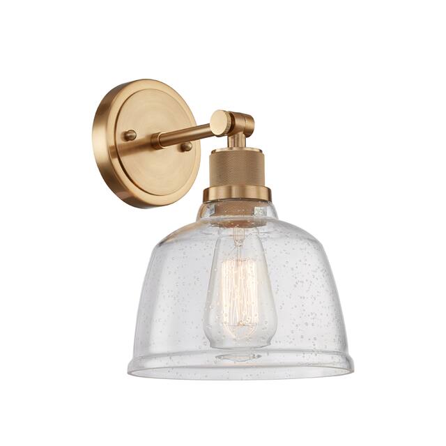 1 Light Vanity Light in Satin Gold with Clear Seedy Glass - W:7.68*H:10.51*E:8.82