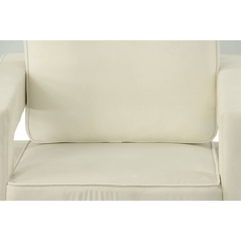 Upholstered Velvet Armchair with Squared Edges - 35.5" - Cream