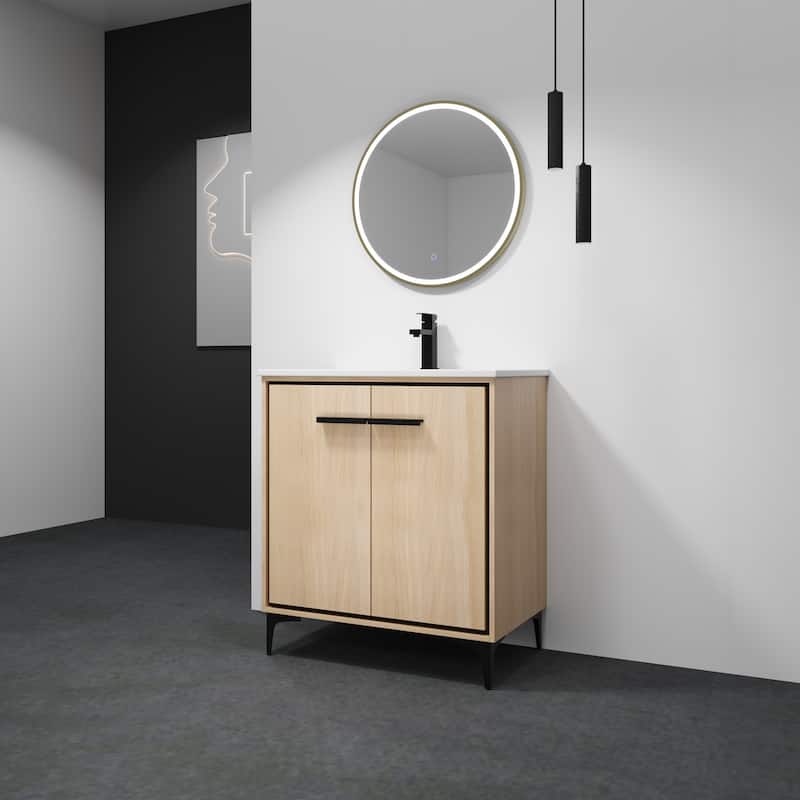 30 Inch Bathroom Vanity Base with basin, Storage Cabinet with Doors, Engineered Wood, walnut