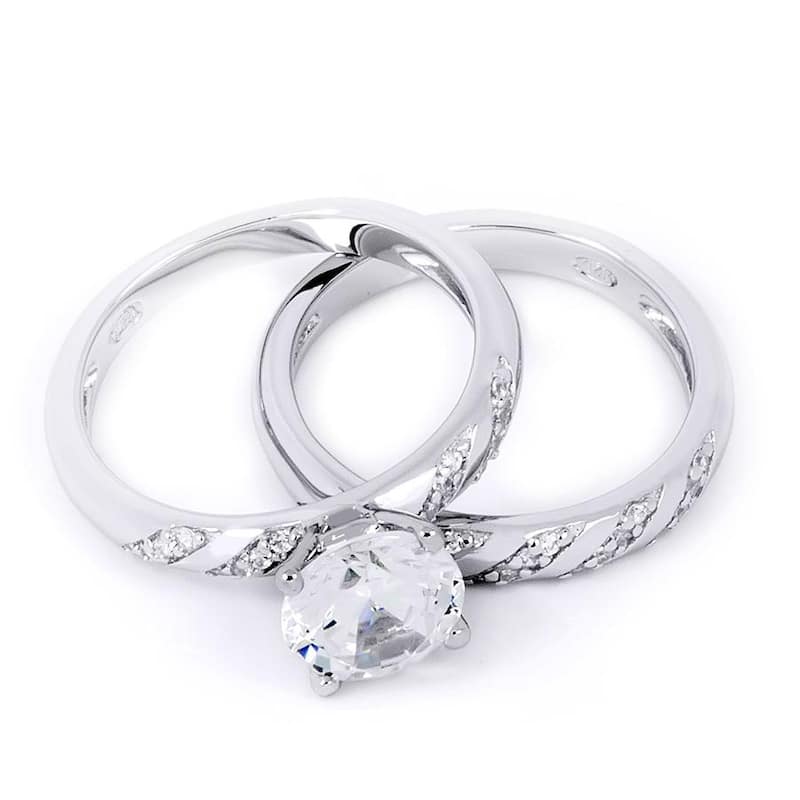 Sterling Silver Brilliant Round Cut Cubic Zirconia Bridal Ring Set