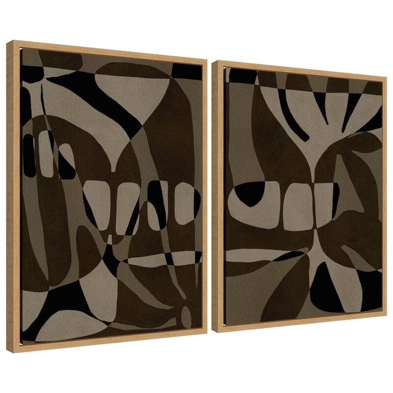 Kate and Laurel Sylvie Contour 1 and 2 Framed Canvas Art Set by Shatha Al Dafai - 2 Piece Set 18x24 - Natural