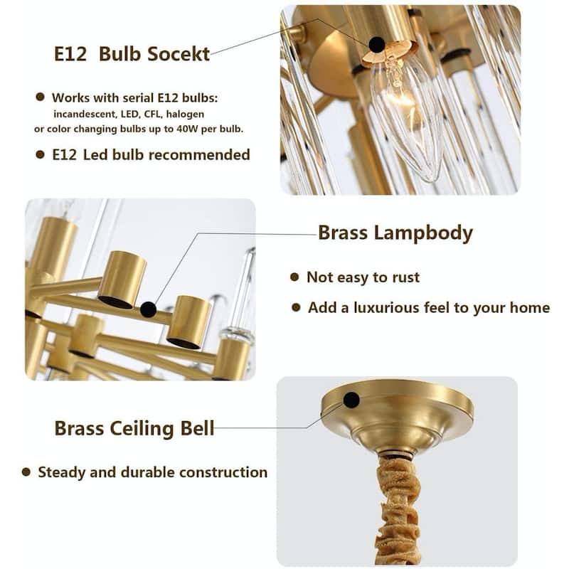 Brass Chandelier 24in Wide 10 light Modern Crystal Chandelier