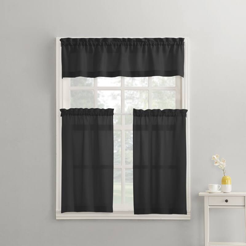 No. 918 Martine Microfiber Semi-Sheer Rod Pocket Kitchen Curtain Valance and Tiers Set