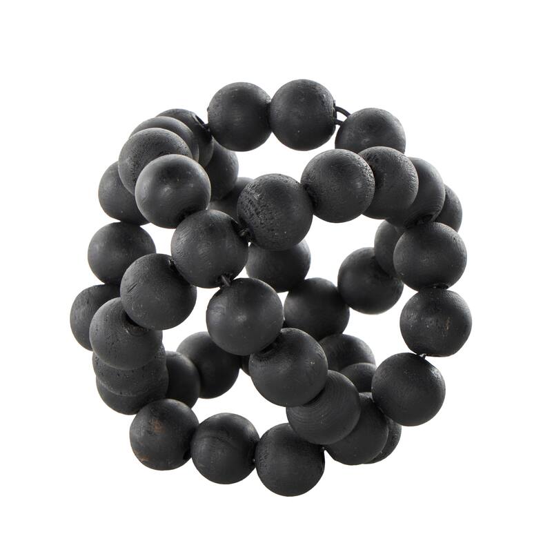 Wood Beaded Orbs & Vase Filler with Overlapping Rings - Set of 3 Black - Roche River Decor - 6"W x 6"L x 6"H