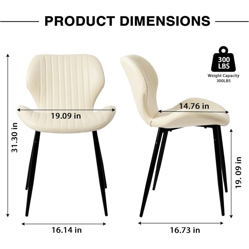 Mid Century Modern Upholstered PU-Dining Chairs with Metal Legs, Set of 2, Beige
