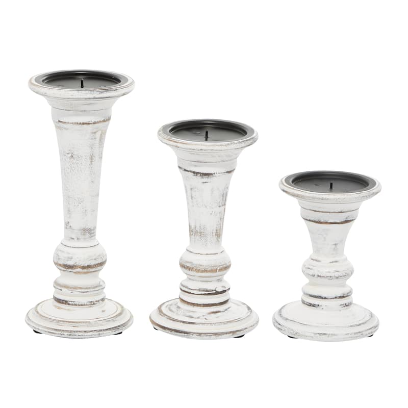 Wood Candle Holder - Set of 3 White - Roche River Decor - 4"W x 4"L x 10"H