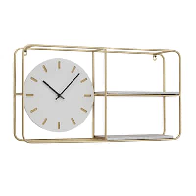 Metal 2 Shelf Wall Clock - Gold - Roche River Decor