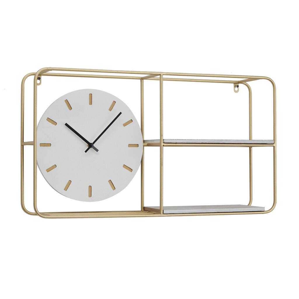 Metal 2 Shelf Wall Clock - Gold - Roche River Decor