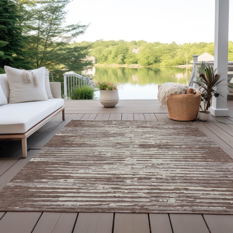 Machine Washable Indoor/ Outdoor Chantille Abstract Ombre Rug - Brown - 3' x 5'