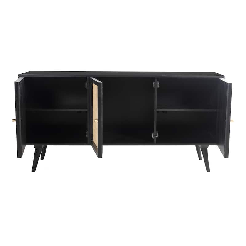 Glenda Three-Door Solid Wood with Natural Cane Sideboard