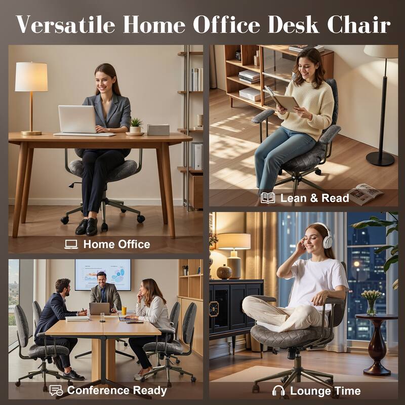 HOOOWOOO Mid-Century Leather Ergonomic Office Chair Adjustable Swivel Task Chair