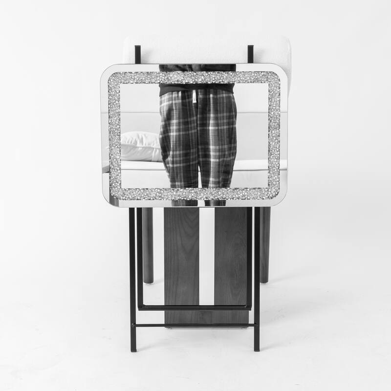 Foldable Mirrored Side Table Metal Leg End Table for Small Space