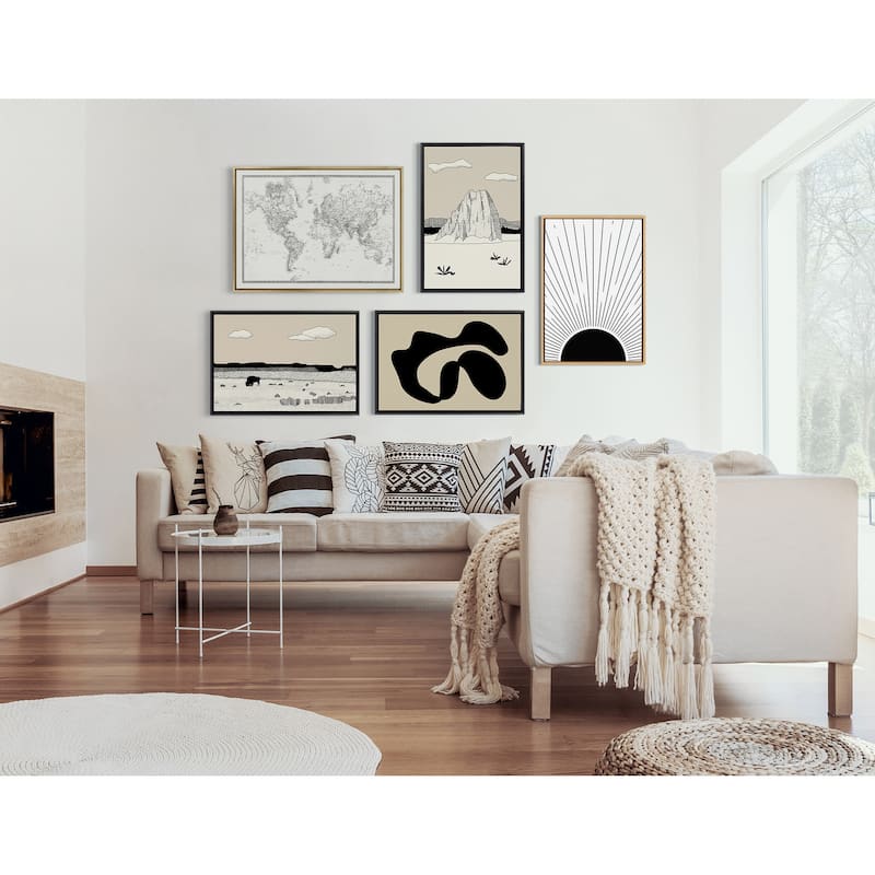Kate and Laurel Sylvie BW World Map Canvas by Creative Bunch Studio