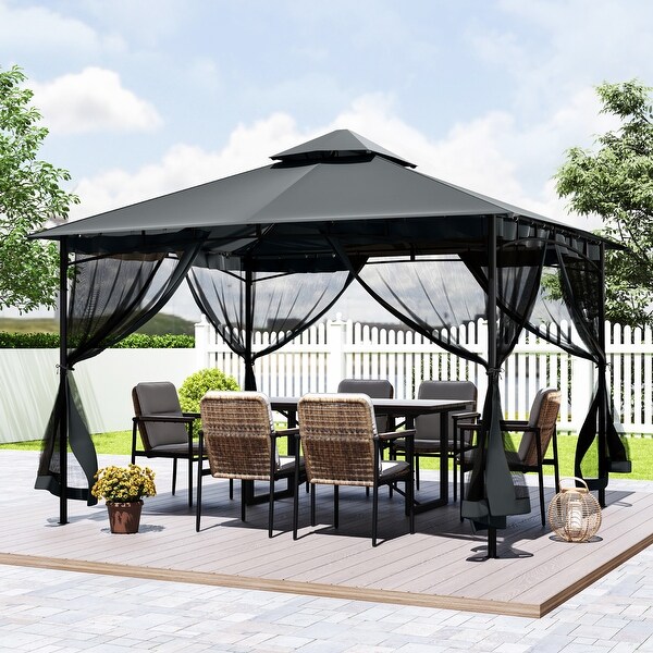 10 ft. x 12 ft. Gray Double Roof Soft Top Metal Patio Gazebo with